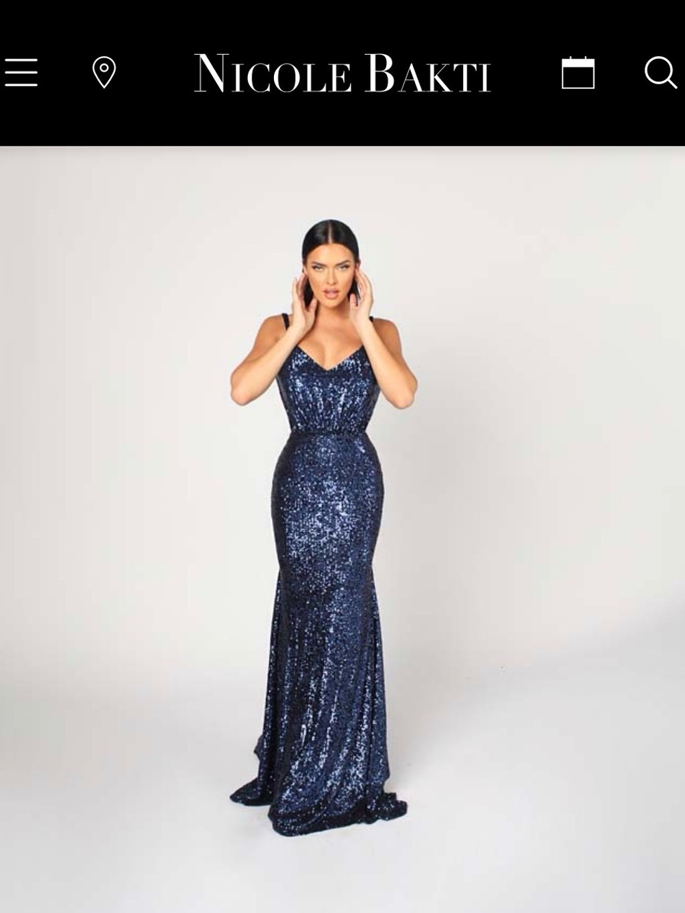 Nicole Bakti Navy Sequin Fitted Gown